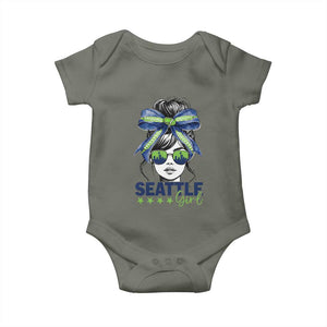 Seattle Girl Baby Onesie Funny Sport Fan Game Day Messy Bun TS11 Military Green Print Your Wear