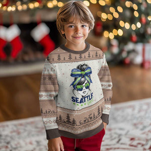 Seattle Girl Ugly Christmas Sweater Funny Sport Fan Game Day Messy Bun TS11 Mocha Mousse Print Your Wear