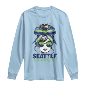 Seattle Girl Long Sleeve Shirt Funny Sport Fan Game Day Messy Bun TS11 Light Blue Print Your Wear