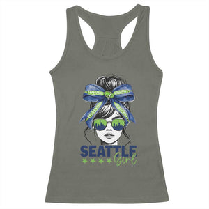 Seattle Girl Racerback Tank Top Funny Sport Fan Game Day Messy Bun TS11 Military Green Print Your Wear