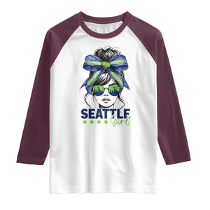 Seattle Girl Raglan Shirt Funny Sport Fan Game Day Messy Bun TS11 White Maroon Print Your Wear