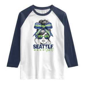 Seattle Girl Raglan Shirt Funny Sport Fan Game Day Messy Bun TS11 White Navy Print Your Wear