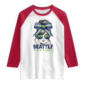 Seattle Girl Raglan Shirt Funny Sport Fan Game Day Messy Bun TS11 White Red Print Your Wear
