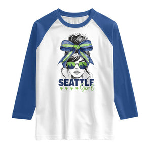 Seattle Girl Raglan Shirt Funny Sport Fan Game Day Messy Bun TS11 White Royal Print Your Wear