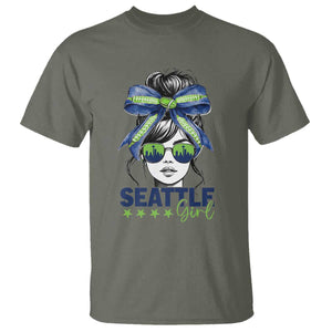 Seattle Girl T Shirt Funny Sport Fan Game Day Messy Bun TS11 Military Green Print Your Wear