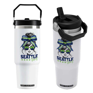 Seattle Girl Flip Straw Tumbler Funny Sport Fan Game Day Messy Bun TS11 One Size: 30 oz White Print Your Wear