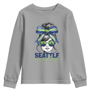 Seattle Girl Youth Sweatshirt Funny Sport Fan Game Day Messy Bun TS11 Sport Gray Print Your Wear