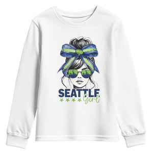 Seattle Girl Youth Sweatshirt Funny Sport Fan Game Day Messy Bun TS11 White Print Your Wear