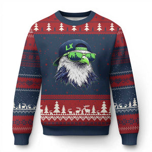Vintage Hawk Graphic LX Cap Seattle Skyline Game Day Ugly Christmas Sweater TS11 Navy Red Print Your Wear