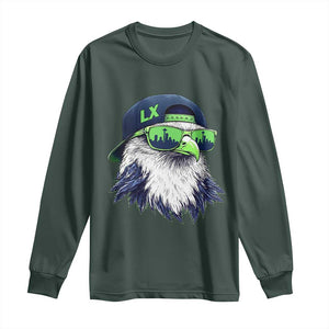 Vintage Hawk Graphic LX Cap Seattle Skyline Game Day Long Sleeve Shirt TS11 Dark Forest Green Print Your Wear