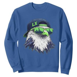 Vintage Hawk Graphic LX Cap Seattle Skyline Game Day Sweatshirt TS11 Royal Blue Print Your Wear