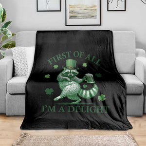 Funny St Patricks Day Raccoon Throw Blanket First Of All I Am A Delight Trash Panda Drinking Beer TS11 Print Your Wear