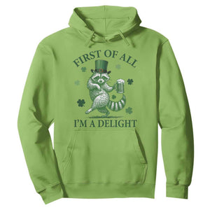 Funny St Patricks Day Raccoon Hoodie First Of All I Am A Delight Trash Panda Drinking Beer TS11 Lime Print Your Wear