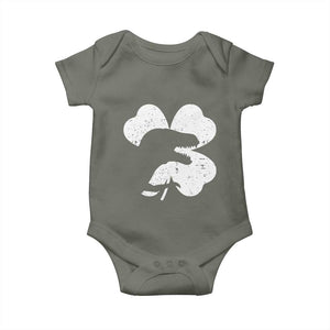 Funny St Patricks Day Dinosaur Shamrock Baby Onesie TS11 Military Green Print Your Wear