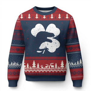 Funny St Patricks Day Dinosaur Shamrock Ugly Christmas Sweater TS11 Navy Red Print Your Wear