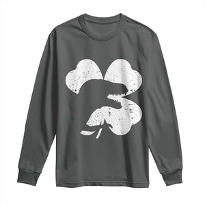 Funny St Patricks Day Dinosaur Shamrock Long Sleeve Shirt TS11 Dark Heather Print Your Wear