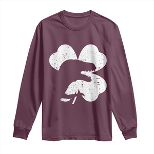 Funny St Patricks Day Dinosaur Shamrock Long Sleeve Shirt TS11 Maroon Print Your Wear