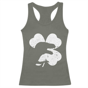 Funny St Patricks Day Dinosaur Shamrock Racerback Tank Top TS11 Military Green Print Your Wear
