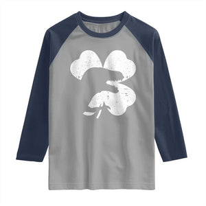 Funny St Patricks Day Dinosaur Shamrock Raglan Shirt TS11 Sport Gray Navy Print Your Wear