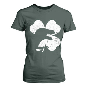 Funny St Patricks Day Dinosaur Shamrock T Shirt For Women TS11 Dark Forest Green Print Your Wear