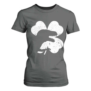 Funny St Patricks Day Dinosaur Shamrock T Shirt For Women TS11 Dark Heather Print Your Wear