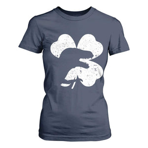 Funny St Patricks Day Dinosaur Shamrock T Shirt For Women TS11 Navy Print Your Wear