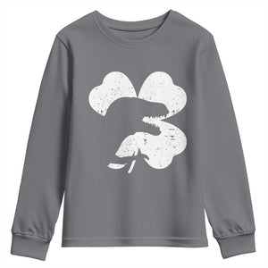 Funny St Patricks Day Dinosaur Shamrock Youth Sweatshirt TS11 Charcoal Print Your Wear