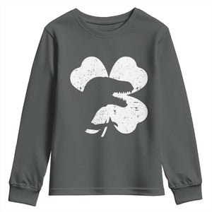 Funny St Patricks Day Dinosaur Shamrock Youth Sweatshirt TS11 Dark Heather Print Your Wear