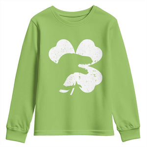 Funny St Patricks Day Dinosaur Shamrock Youth Sweatshirt TS11 Lime Print Your Wear