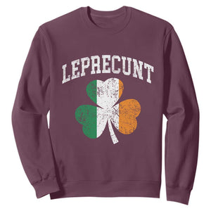 Funny Leprecunt St Patricks Day Sweatshirt Vintage Irish Shamrock Adult Humor TS11 Maroon Print Your Wear