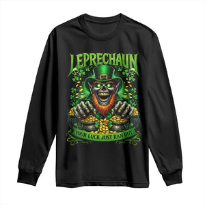 St Patricks Day Horror Leprechaun Long Sleeve Shirt Your Luck Just Ran Out Creepy St Pattys Day TS11 Black Print Your Wear