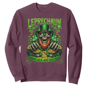 St Patricks Day Horror Leprechaun Sweatshirt Your Luck Just Ran Out Creepy St Pattys Day TS11 Maroon Print Your Wear