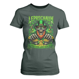 St Patricks Day Horror Leprechaun T Shirt For Women Your Luck Just Ran Out Creepy St Pattys Day TS11 Dark Forest Green Print Your Wear