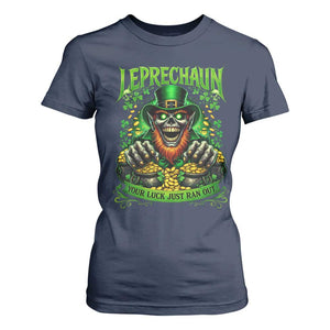 St Patricks Day Horror Leprechaun T Shirt For Women Your Luck Just Ran Out Creepy St Pattys Day TS11 Navy Print Your Wear
