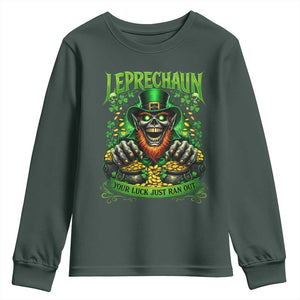 St Patricks Day Horror Leprechaun Youth Sweatshirt Your Luck Just Ran Out Creepy St Pattys Day TS11 Dark Forest Green Print Your Wear
