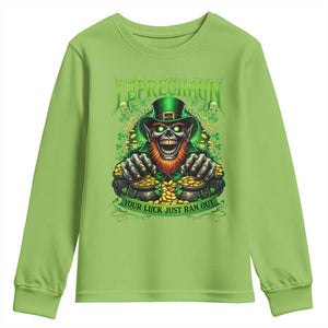 St Patricks Day Horror Leprechaun Youth Sweatshirt Your Luck Just Ran Out Creepy St Pattys Day TS11 Lime Print Your Wear