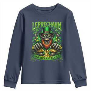St Patricks Day Horror Leprechaun Youth Sweatshirt Your Luck Just Ran Out Creepy St Pattys Day TS11 Navy Print Your Wear