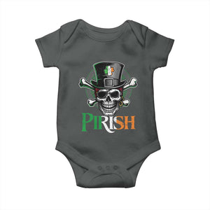 Funny St Patricks Day Pirate Baby Onesie Pirish Vintage Irish Pirate Skull TS11 Dark Heather Print Your Wear