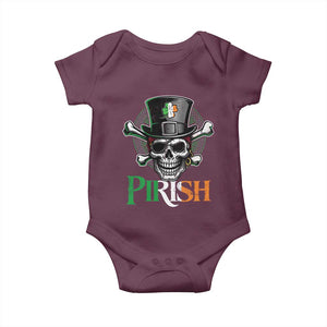 Funny St Patricks Day Pirate Baby Onesie Pirish Vintage Irish Pirate Skull TS11 Maroon Print Your Wear