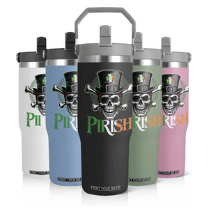 Funny St Patricks Day Pirate Flip Straw Tumbler Pirish Vintage Irish Pirate Skull TS11 Print Your Wear