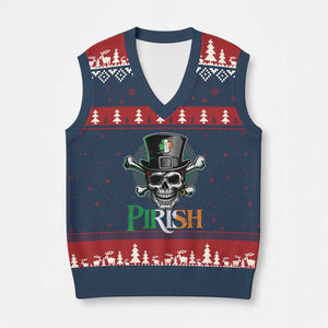 Funny St Patricks Day Pirate V-Neck Knit Sweater Vest Pirish Vintage Irish Pirate Skull TS11 Navy Red Print Your Wear