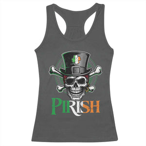 Funny St Patricks Day Pirate Racerback Tank Top Pirish Vintage Irish Pirate Skull TS11 Dark Heather Print Your Wear