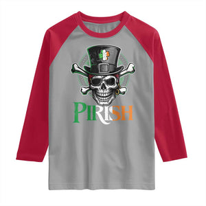 Funny St Patricks Day Pirate Raglan Shirt Pirish Vintage Irish Pirate Skull TS11 Sport Gray Red Print Your Wear