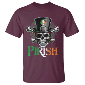 Funny St Patricks Day Pirate T Shirt Pirish Vintage Irish Pirate Skull TS11 Maroon Print Your Wear
