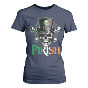 Funny St Patricks Day Pirate T Shirt For Women Pirish Vintage Irish Pirate Skull TS11 Navy Print Your Wear