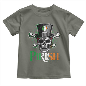 Funny St Patricks Day Pirate Toddler T Shirt Pirish Vintage Irish Pirate Skull TS11 Military Green Print Your Wear