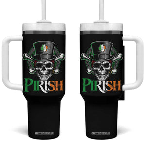 Funny St Patricks Day Pirate Tumbler With Handle Pirish Vintage Irish Pirate Skull TS11 One Size: 40 oz Black Print Your Wear