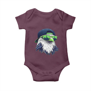 Vintage Hawk Graphic with Seattle Skyline Sunglasses Game Day Baby Onesie TS11 Maroon Print Your Wear