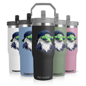 Vintage Hawk Graphic with Seattle Skyline Sunglasses Game Day Flip Straw Tumbler TS11 Print Your Wear