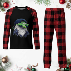 Vintage Hawk Graphic with Seattle Skyline Sunglasses Game Day Plaid Pajama Set TS11 Buffalo Plaid Print Your Wear